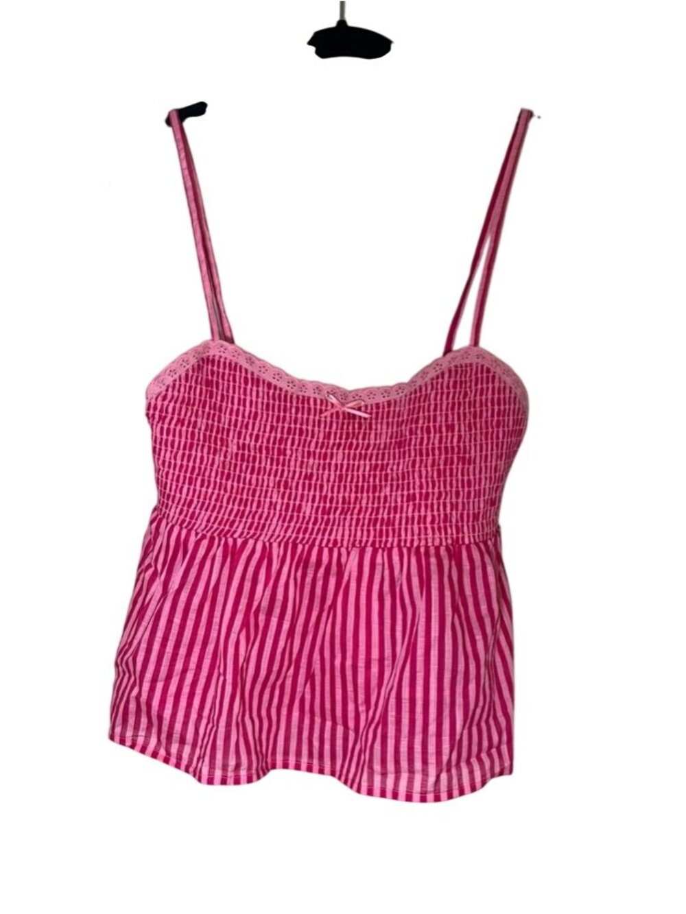 Colorful Striped‎ Babydoll Tank Top Pink XS Floral Eyelet Retro Mod Cottage Chic